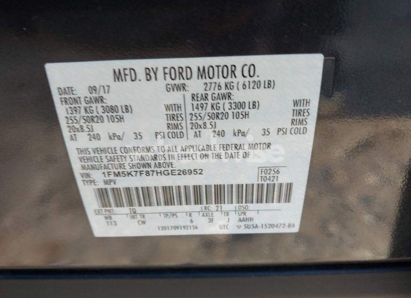 Photo 9 of 2017 Ford Explorer LIMITED (VIN 1FM5K7F87HGE26952)