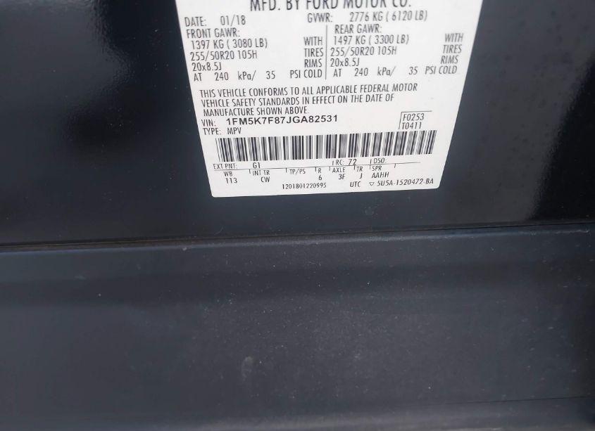 Photo 9 of 2018 Ford Explorer LIMITED (VIN 1FM5K7F87JGA82531)