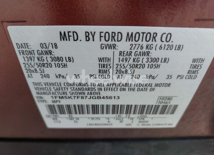 Photo 9 of 2018 Ford Explorer LIMITED (VIN 1FM5K7F87JGB45613)