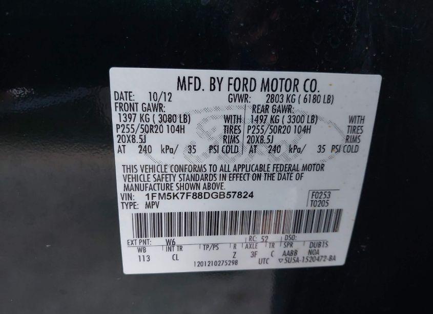 Photo 9 of 2013 Ford Explorer LIMITED (VIN 1FM5K7F88DGB57824)