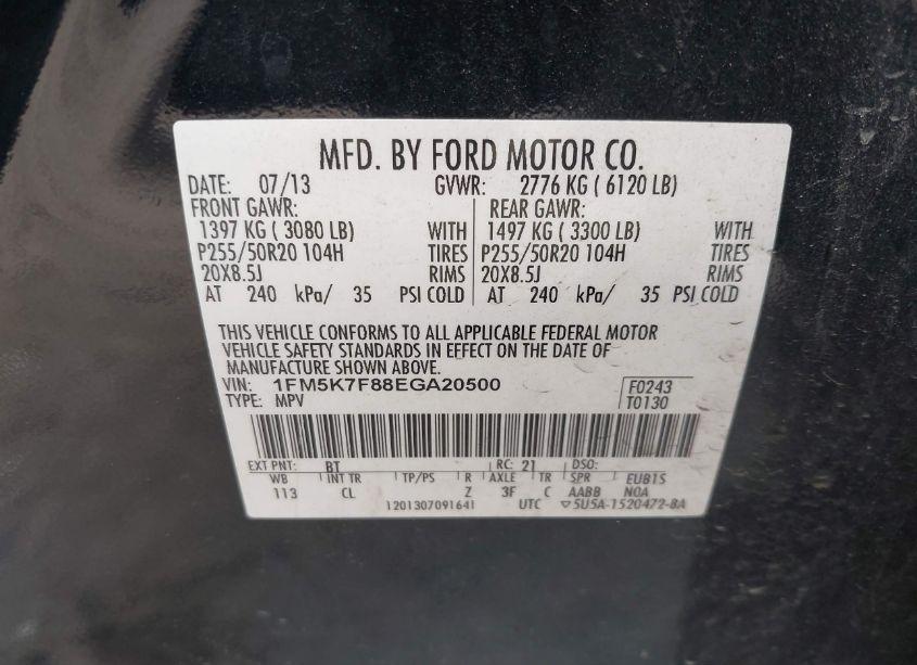 Photo 9 of 2014 Ford Explorer LIMITED (VIN 1FM5K7F88EGA20500)