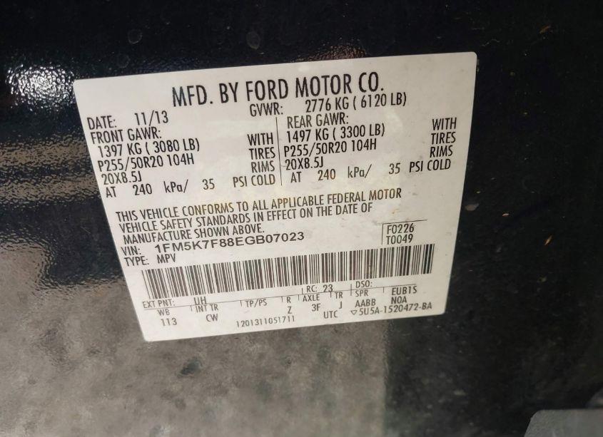 Photo 9 of 2014 Ford Explorer LIMITED (VIN 1FM5K7F88EGB07023)