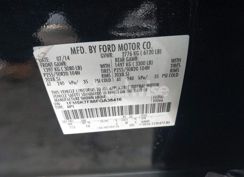 Photo 9 of 2015 Ford Explorer LIMITED (VIN 1FM5K7F88FGA38416)