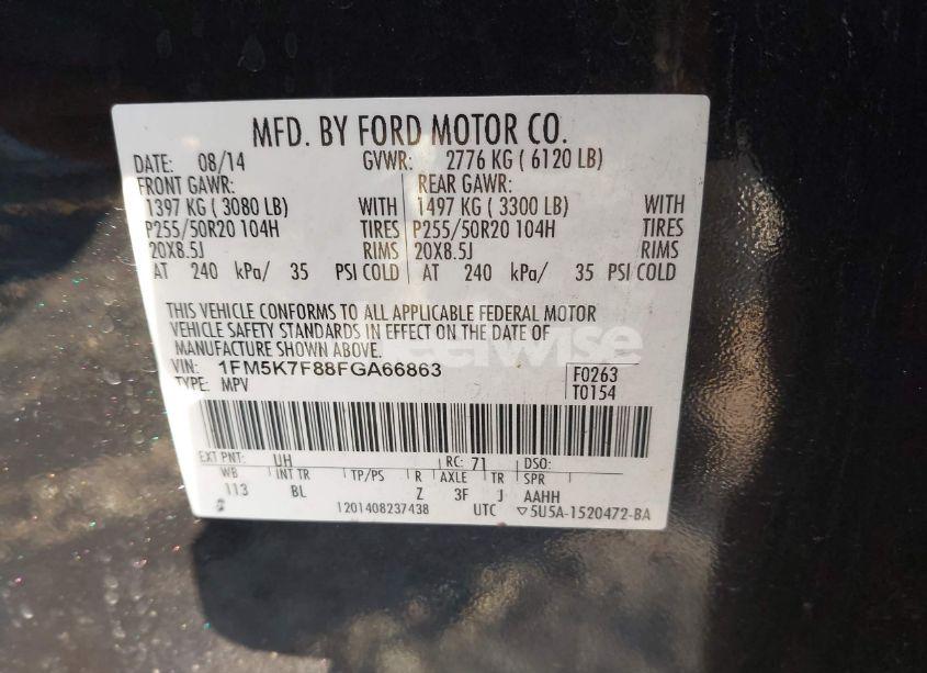 Photo 9 of 2015 Ford Explorer LIMITED (VIN 1FM5K7F88FGA66863)