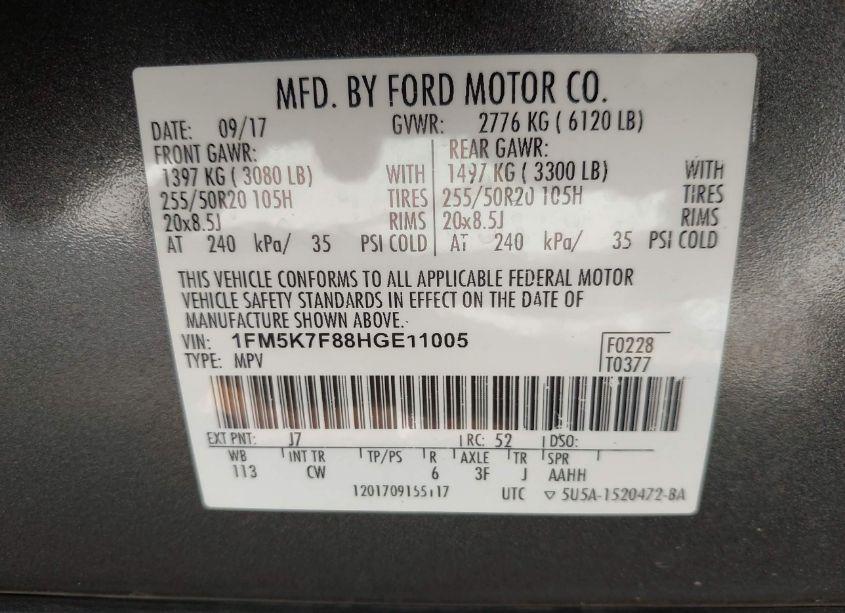 Photo 9 of 2017 Ford Explorer LIMITED (VIN 1FM5K7F88HGE11005)