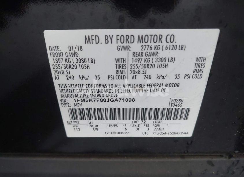 Photo 9 of 2018 Ford Explorer LIMITED (VIN 1FM5K7F88JGA71098)