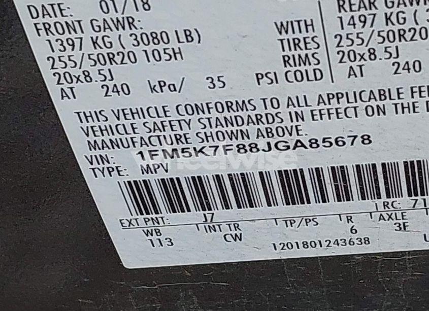 Photo 9 of 2018 Ford Explorer LIMITED (VIN 1FM5K7F88JGA85678)