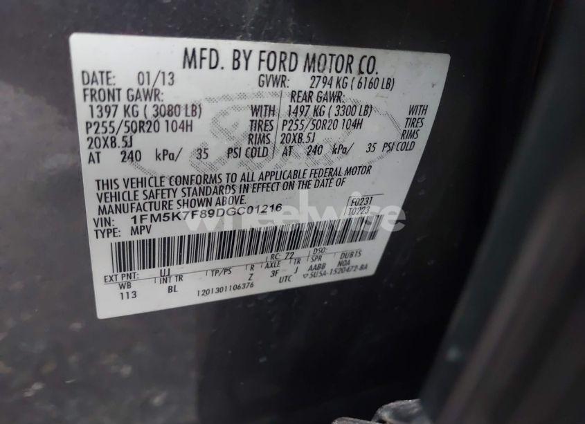 Photo 9 of 2013 Ford Explorer LIMITED (VIN 1FM5K7F89DGC01216)