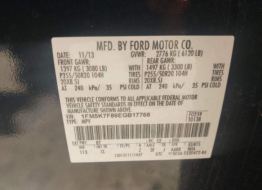 Photo 9 of 2014 Ford Explorer LIMITED (VIN 1FM5K7F89EGB17768)