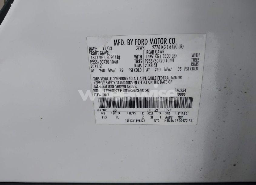 Photo 9 of 2014 Ford Explorer LIMITED (VIN 1FM5K7F89EGB24056)