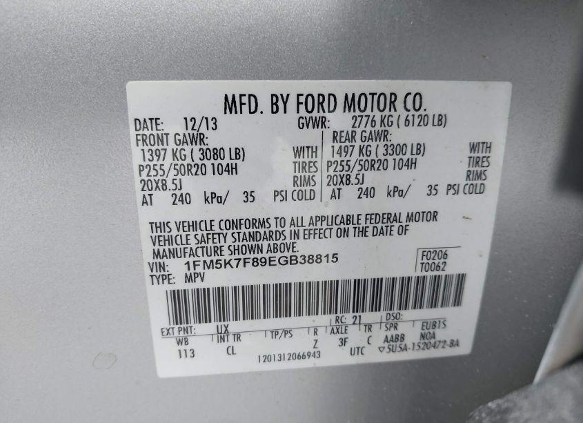 Photo 9 of 2014 Ford Explorer (VIN 1FM5K7F89EGB38815)