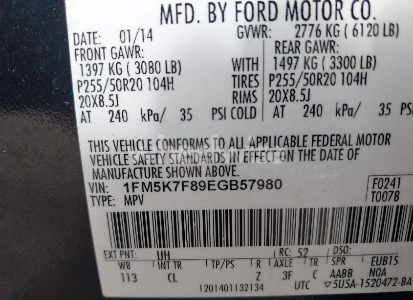 Photo 9 of 2014 Ford Explorer LIMITED (VIN 1FM5K7F89EGB57980)