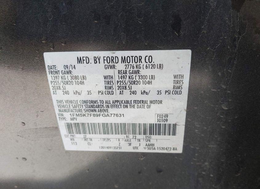 Photo 9 of 2015 Ford Explorer LIMITED (VIN 1FM5K7F89FGA77631)