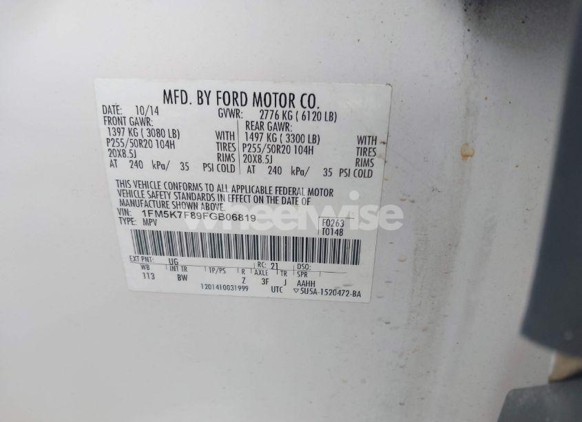 Photo 9 of 2015 Ford Explorer LIMITED (VIN 1FM5K7F89FGB06819)