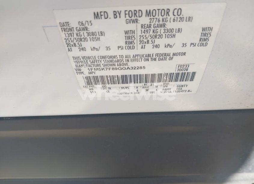 Photo 9 of 2016 Ford Explorer LIMITED (VIN 1FM5K7F89GGA32285)