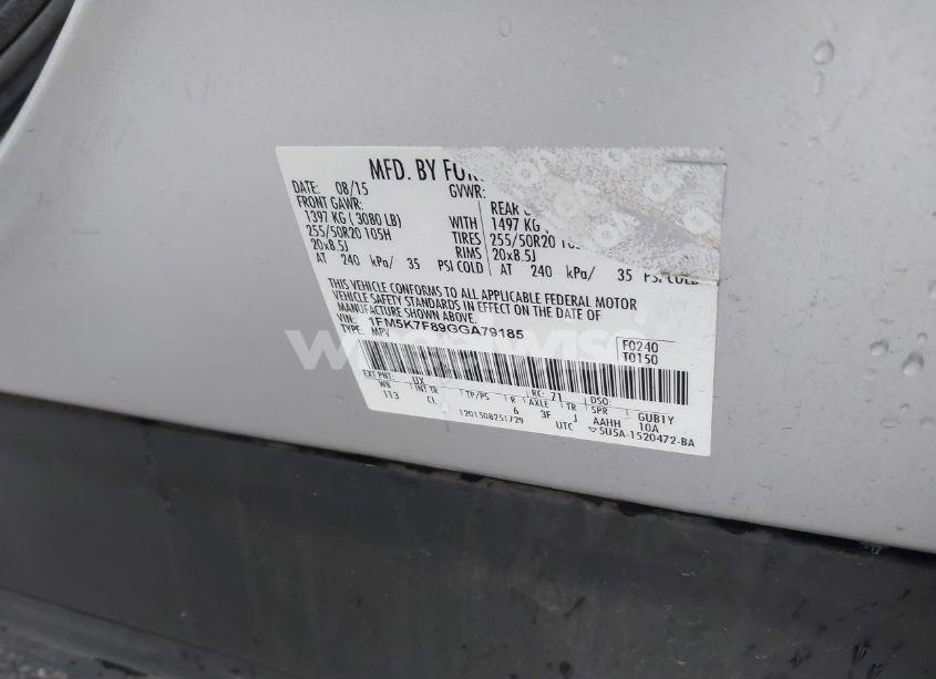 Photo 9 of 2016 Ford Explorer LIMITED (VIN 1FM5K7F89GGA79185)