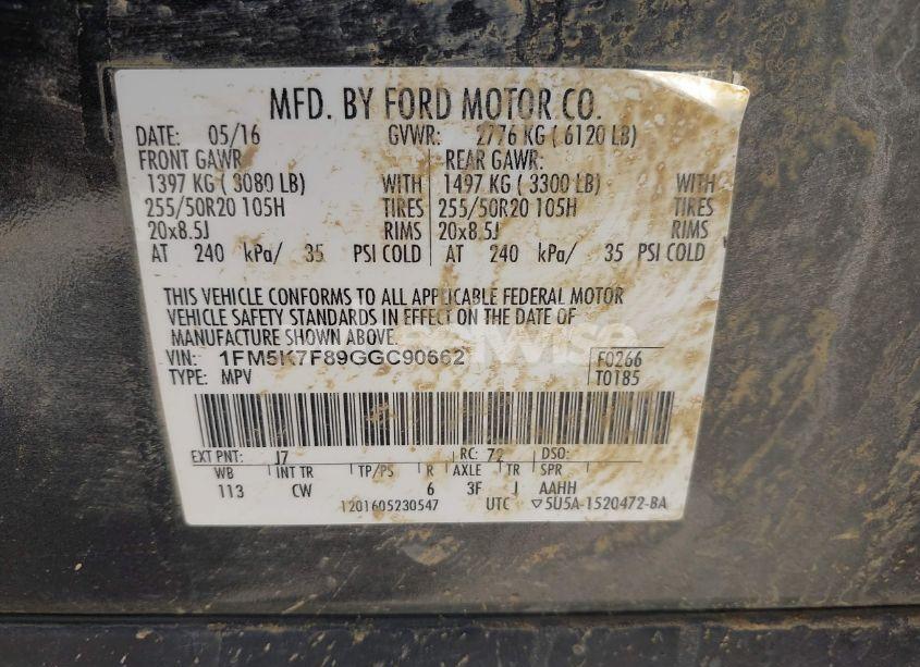 Photo 9 of 2016 Ford Explorer LIMITED (VIN 1FM5K7F89GGC90662)