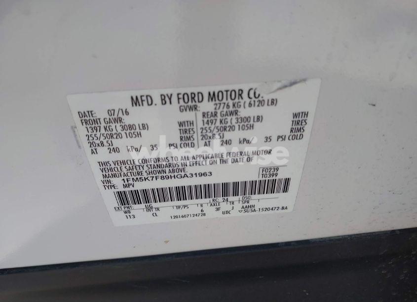 Photo 9 of 2017 Ford Explorer LIMITED (VIN 1FM5K7F89HGA31963)