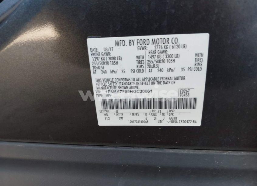 Photo 9 of 2017 Ford Explorer LIMITED (VIN 1FM5K7F89HGC38661)