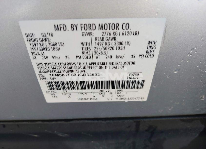 Photo 9 of 2018 Ford Explorer LIMITED (VIN 1FM5K7F89JGB32992)