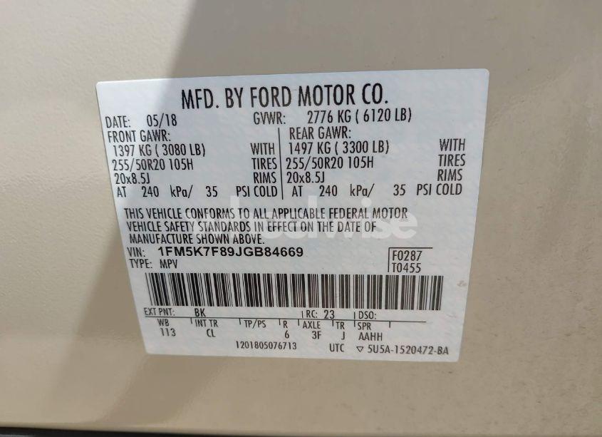 Photo 9 of 2018 Ford Explorer LIMITED (VIN 1FM5K7F89JGB84669)