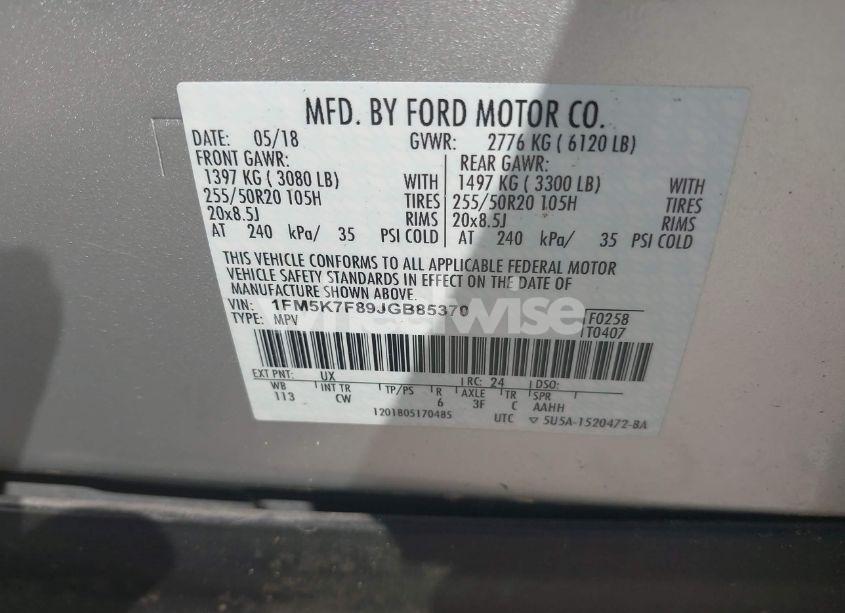 Photo 9 of 2018 Ford Explorer LIMITED (VIN 1FM5K7F89JGB85370)