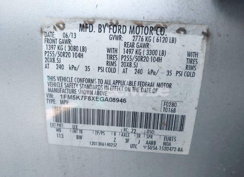 Photo 9 of 2014 Ford Explorer LIMITED (VIN 1FM5K7F8XEGA08946)