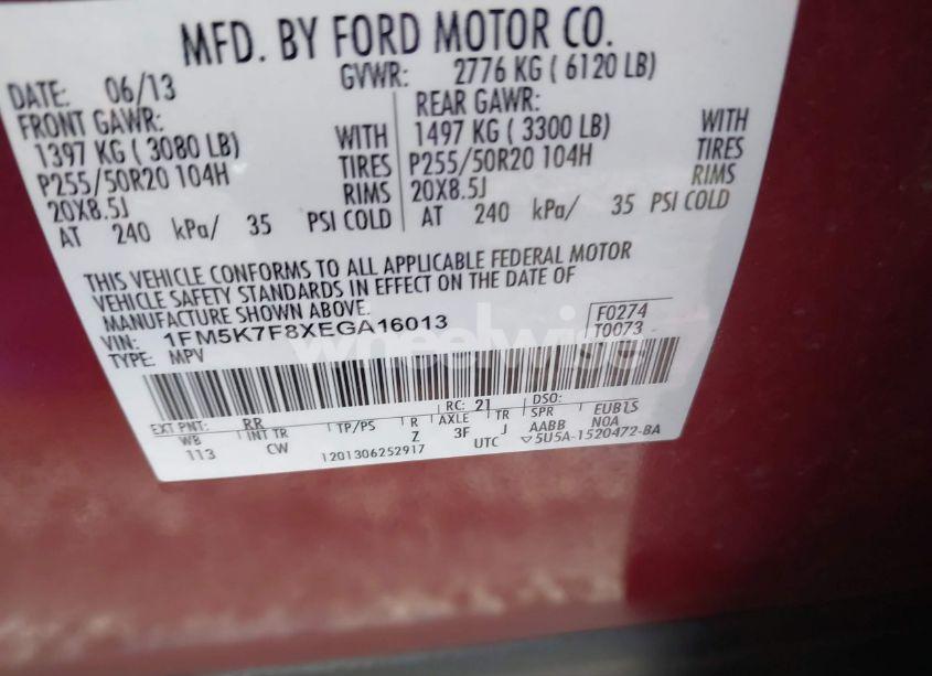 Photo 9 of 2014 Ford Explorer LIMITED (VIN 1FM5K7F8XEGA16013)