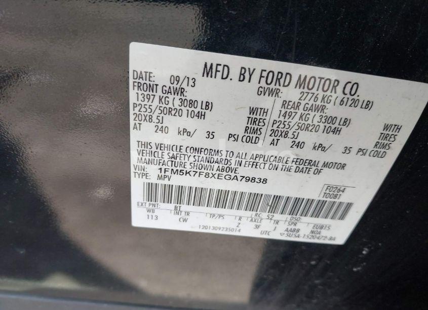 Photo 9 of 2014 Ford Explorer LIMITED (VIN 1FM5K7F8XEGA79838)