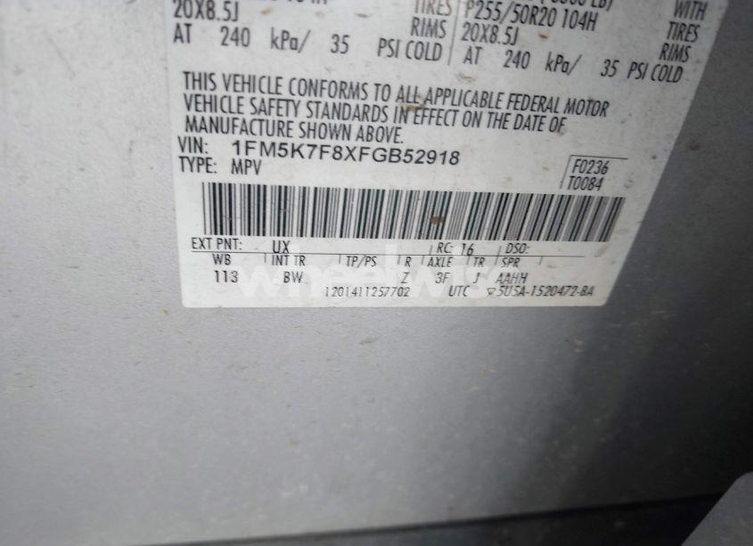 Photo 9 of 2015 Ford Explorer LIMITED (VIN 1FM5K7F8XFGB52918)