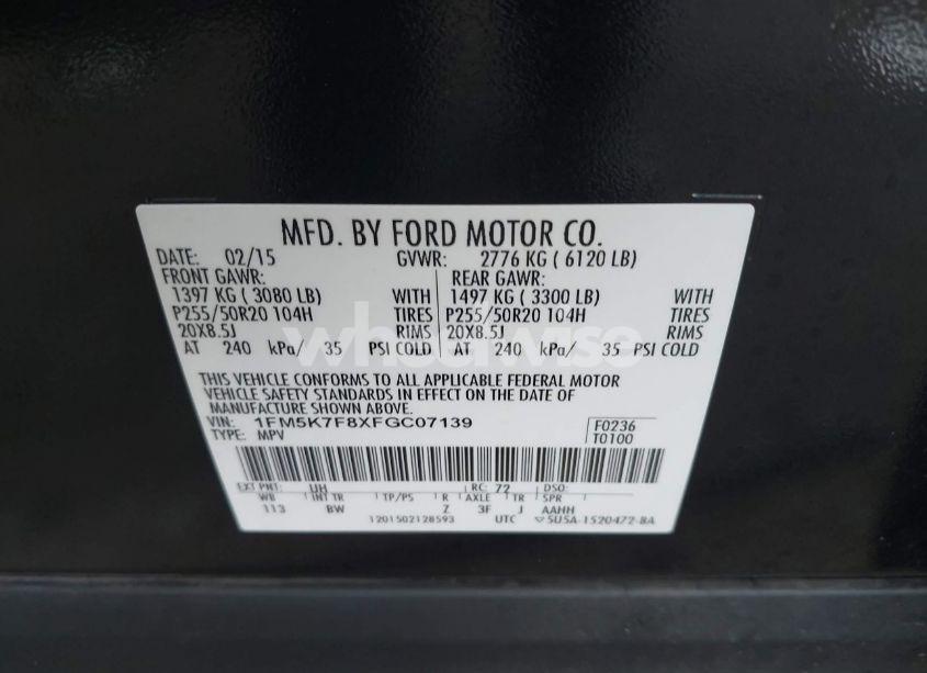 Photo 9 of 2015 Ford Explorer LIMITED (VIN 1FM5K7F8XFGC07139)