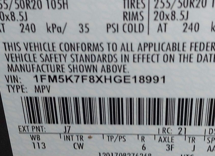 Photo 9 of 2017 Ford Explorer LIMITED (VIN 1FM5K7F8XHGE18991)