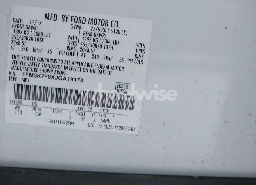 Photo 9 of 2018 Ford Explorer LIMITED (VIN 1FM5K7F8XJGA19178)