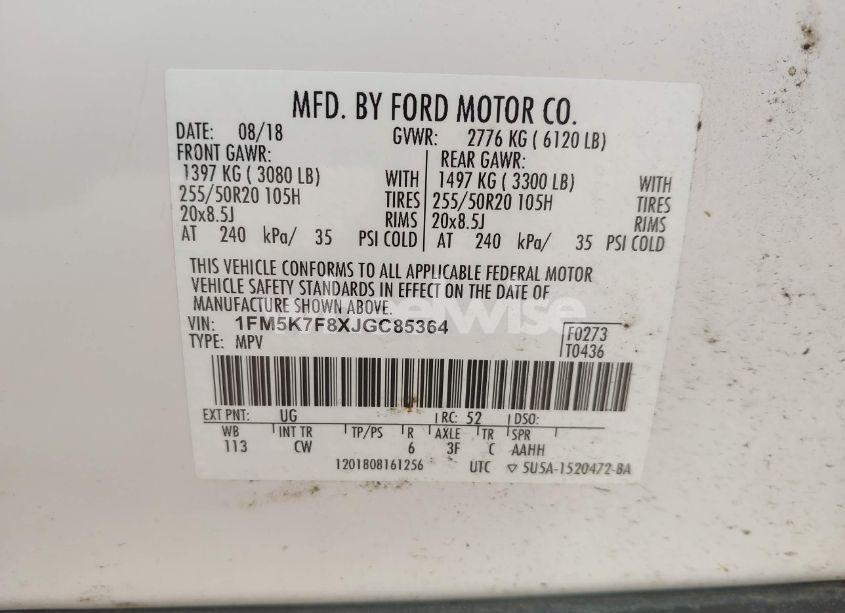 Photo 9 of 2018 Ford Explorer LIMITED (VIN 1FM5K7F8XJGC85364)