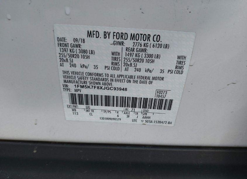 Photo 9 of 2018 Ford Explorer LIMITED (VIN 1FM5K7F8XJGC93948)