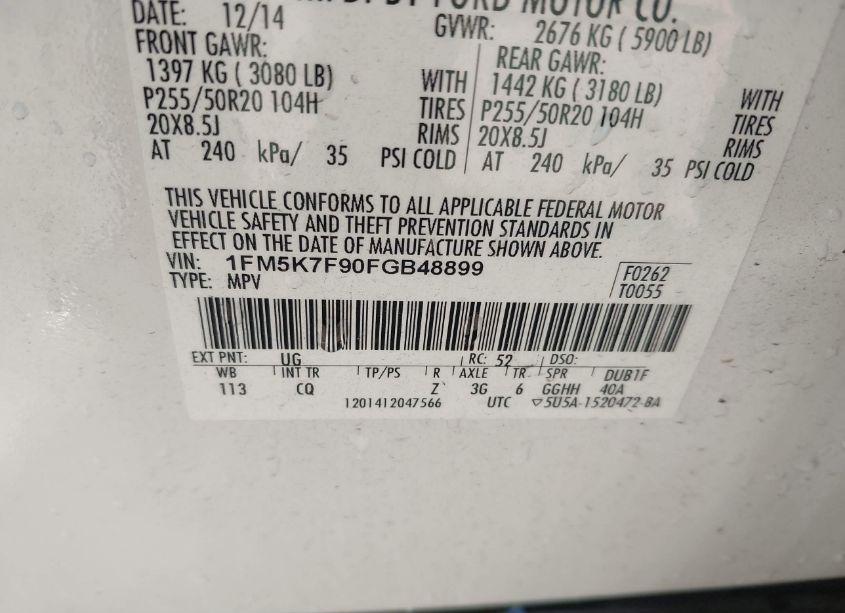 Photo 9 of 2015 Ford Explorer LIMITED (VIN 1FM5K7F90FGB48899)