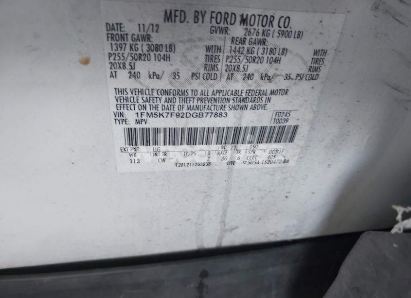 Photo 9 of 2013 Ford Explorer LIMITED (VIN 1FM5K7F92DGB77883)