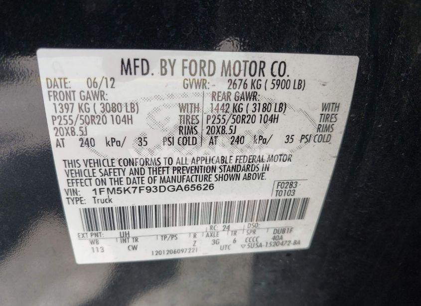 Photo 9 of 2013 Ford Explorer LIMITED (VIN 1FM5K7F93DGA65626)