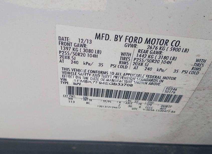 Photo 9 of 2014 Ford Explorer LIMITED (VIN 1FM5K7F94EGB33708)