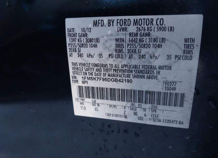 Photo 9 of 2013 Ford Explorer LIMITED (VIN 1FM5K7F95DGB42190)