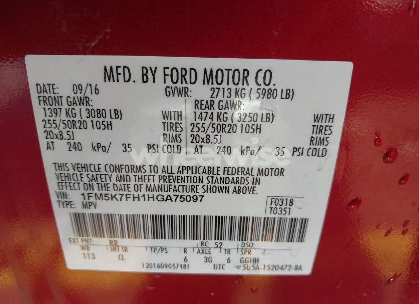 Photo 9 of 2017 Ford Explorer LIMITED (VIN 1FM5K7FH1HGA75097)