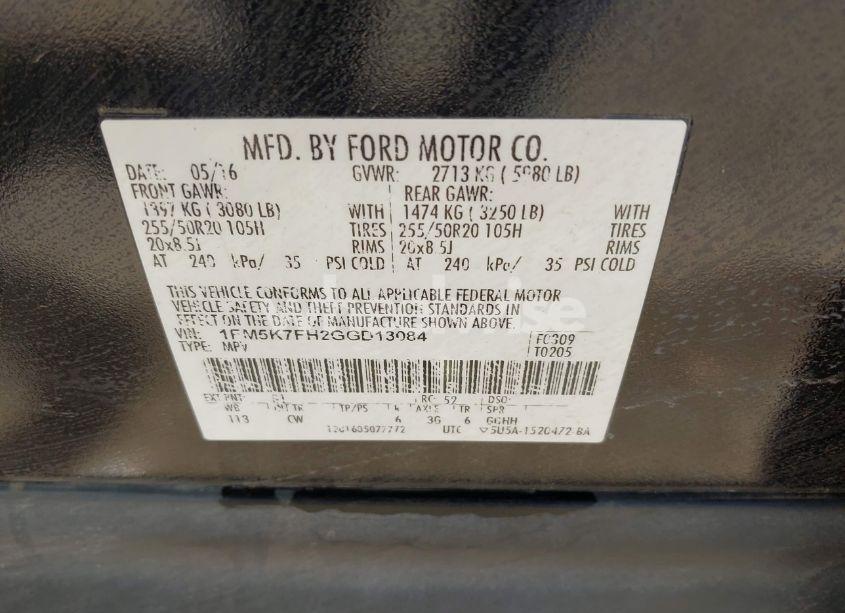 Photo 9 of 2016 Ford Explorer LIMITED (VIN 1FM5K7FH2GGD13084)