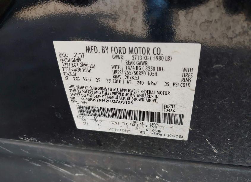 Photo 9 of 2017 Ford Explorer LIMITED (VIN 1FM5K7FH2HGC03105)