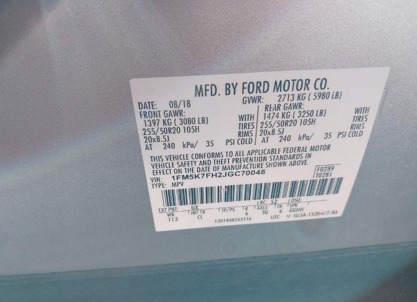 Photo 9 of 2018 Ford Explorer LIMITED (VIN 1FM5K7FH2JGC70048)