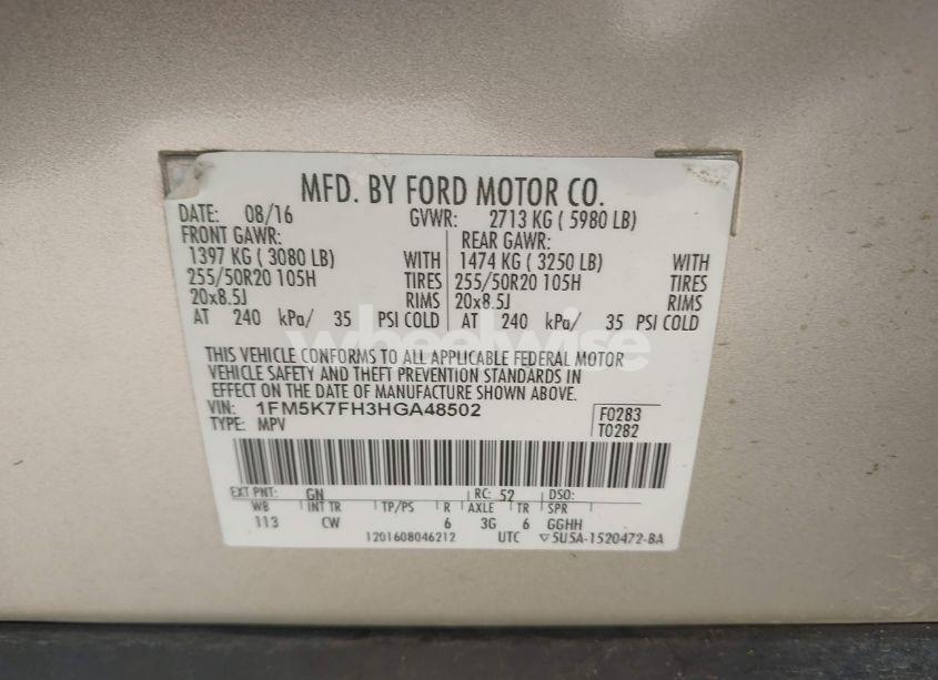 Photo 9 of 2017 Ford Explorer LIMITED (VIN 1FM5K7FH3HGA48502)