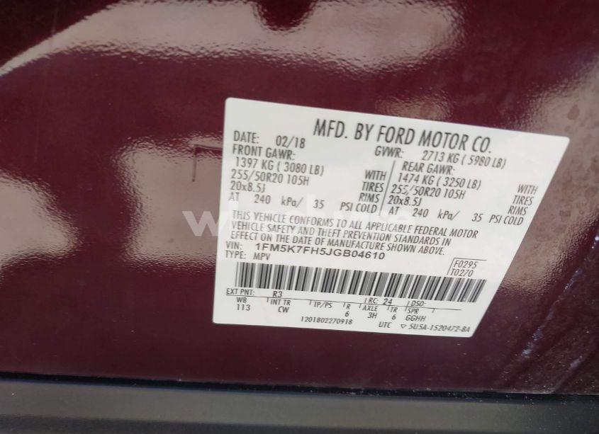 Photo 9 of 2018 Ford Explorer LIMITED (VIN 1FM5K7FH5JGB04610)