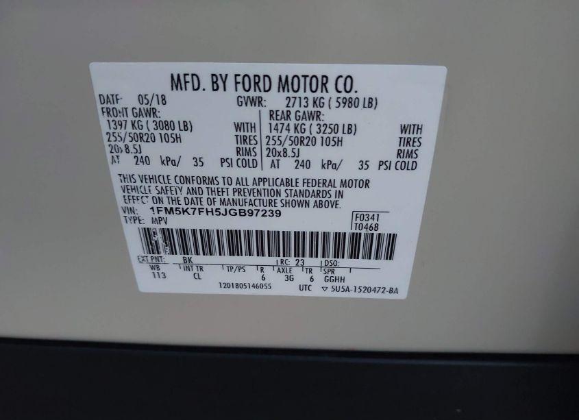 Photo 9 of 2018 Ford Explorer LIMITED (VIN 1FM5K7FH5JGB97239)