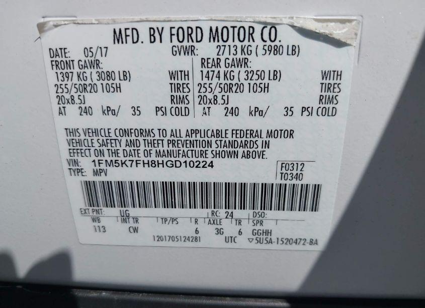 Photo 9 of 2017 Ford Explorer LIMITED (VIN 1FM5K7FH8HGD10224)