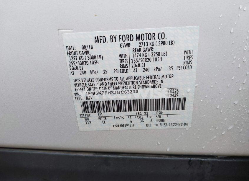 Photo 9 of 2018 Ford Explorer LIMITED (VIN 1FM5K7FH8JGC63234)