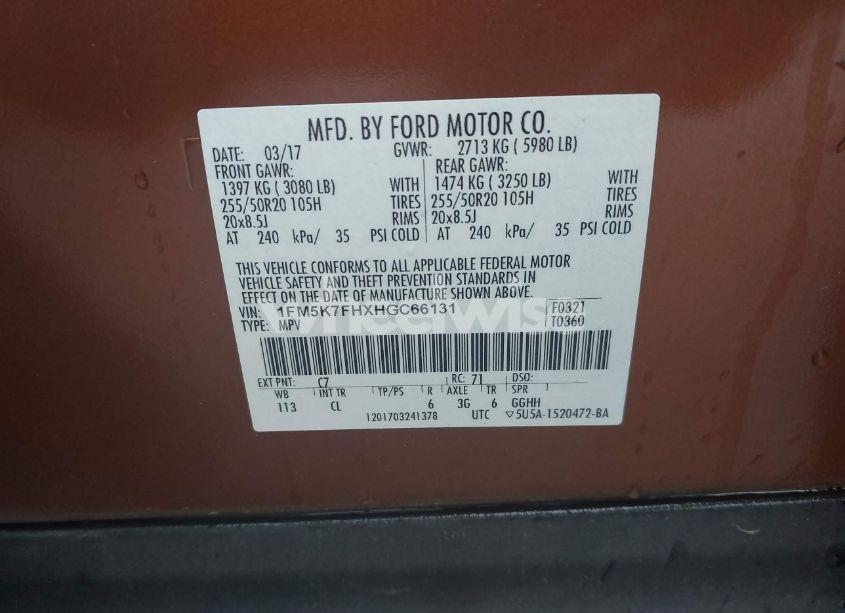 Photo 9 of 2017 Ford Explorer LIMITED (VIN 1FM5K7FHXHGC66131)